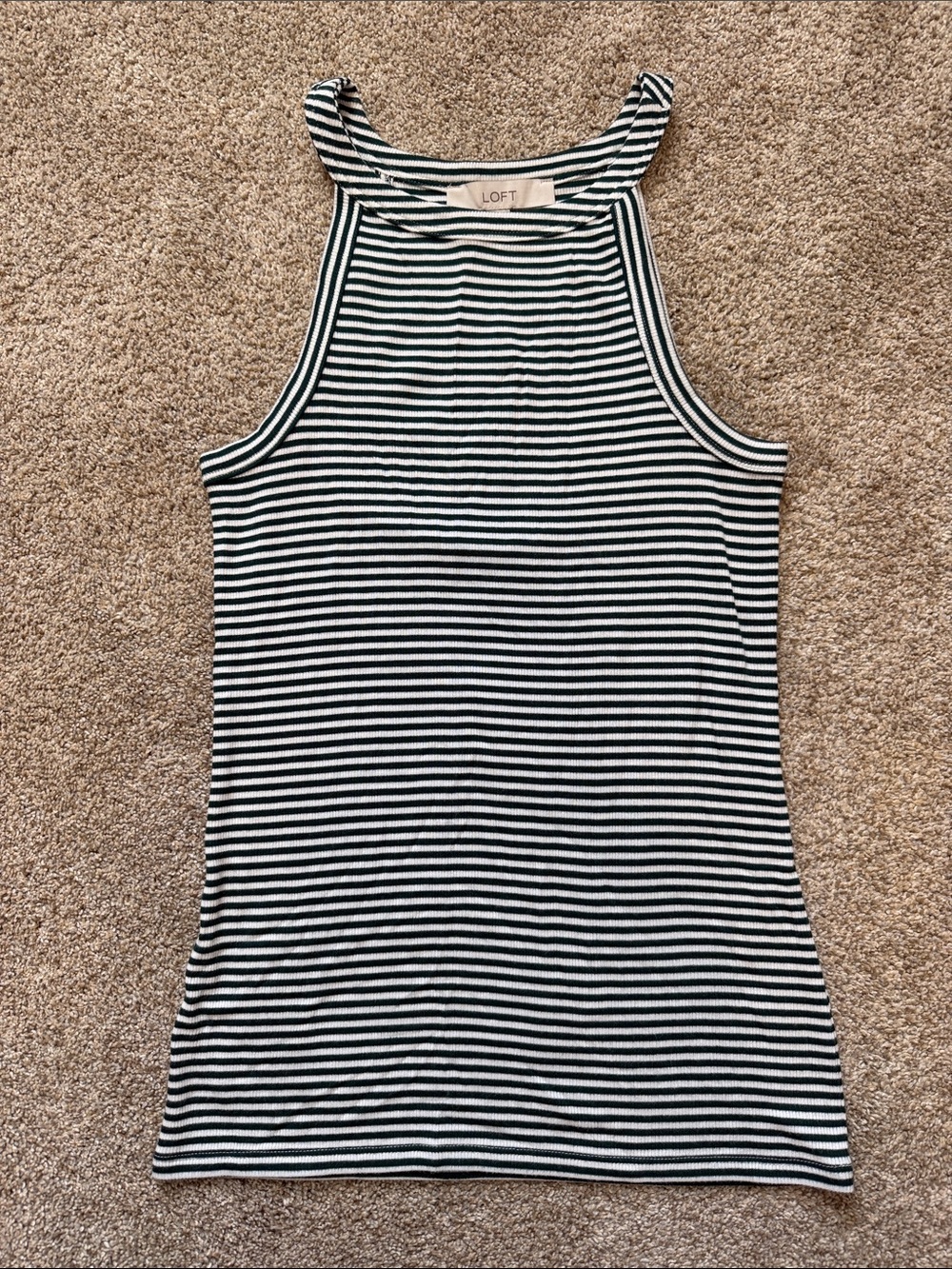 LOFT Green and White Striped Racerback Tank